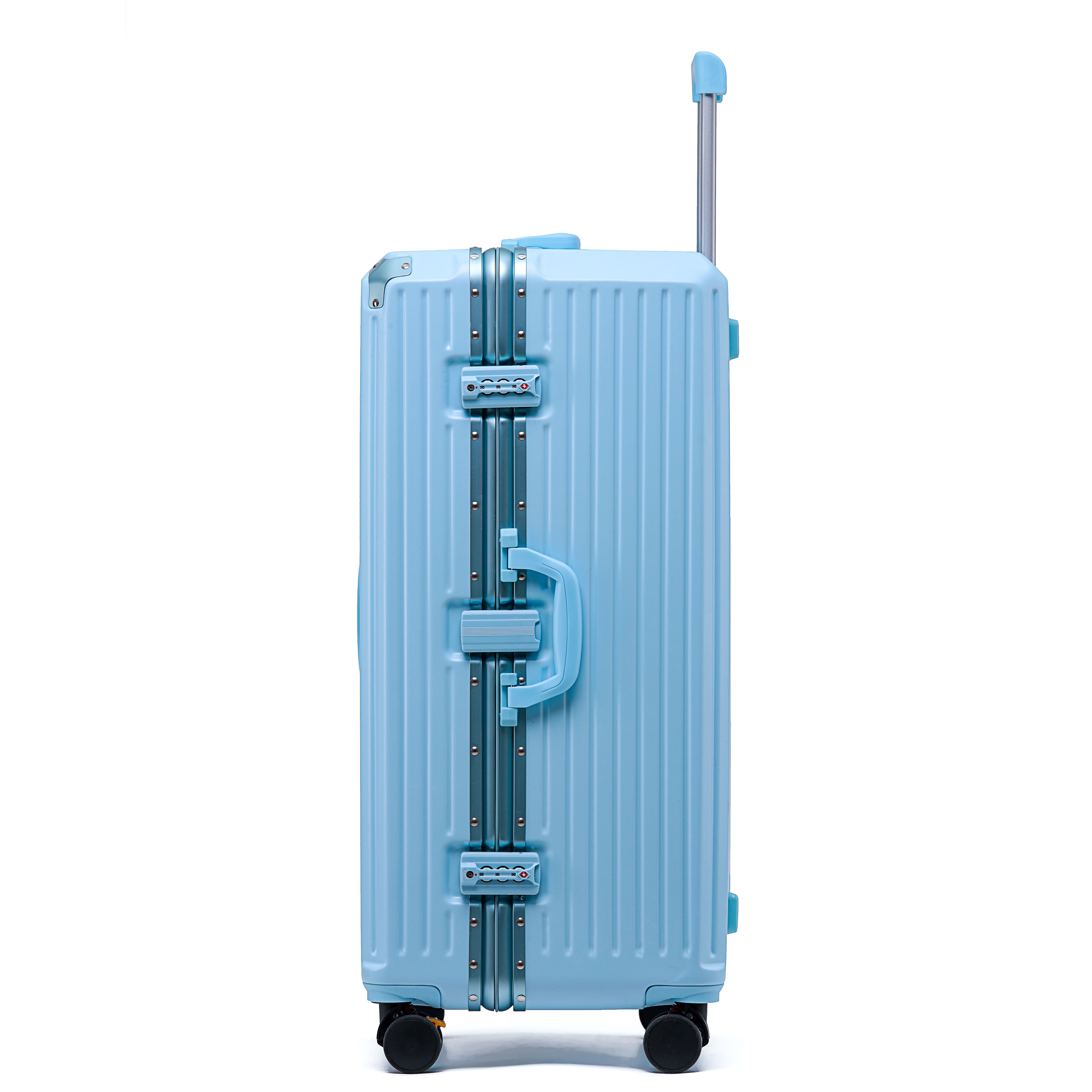 ABS ขนาดใหญ่กีฬายอดนิยมออกแบบกรอบอลูมิเนียมกระเป๋าเดินทาง trunk spinner ล้อและถ้วยผู้ถือกระเป๋าเดินทางชุด