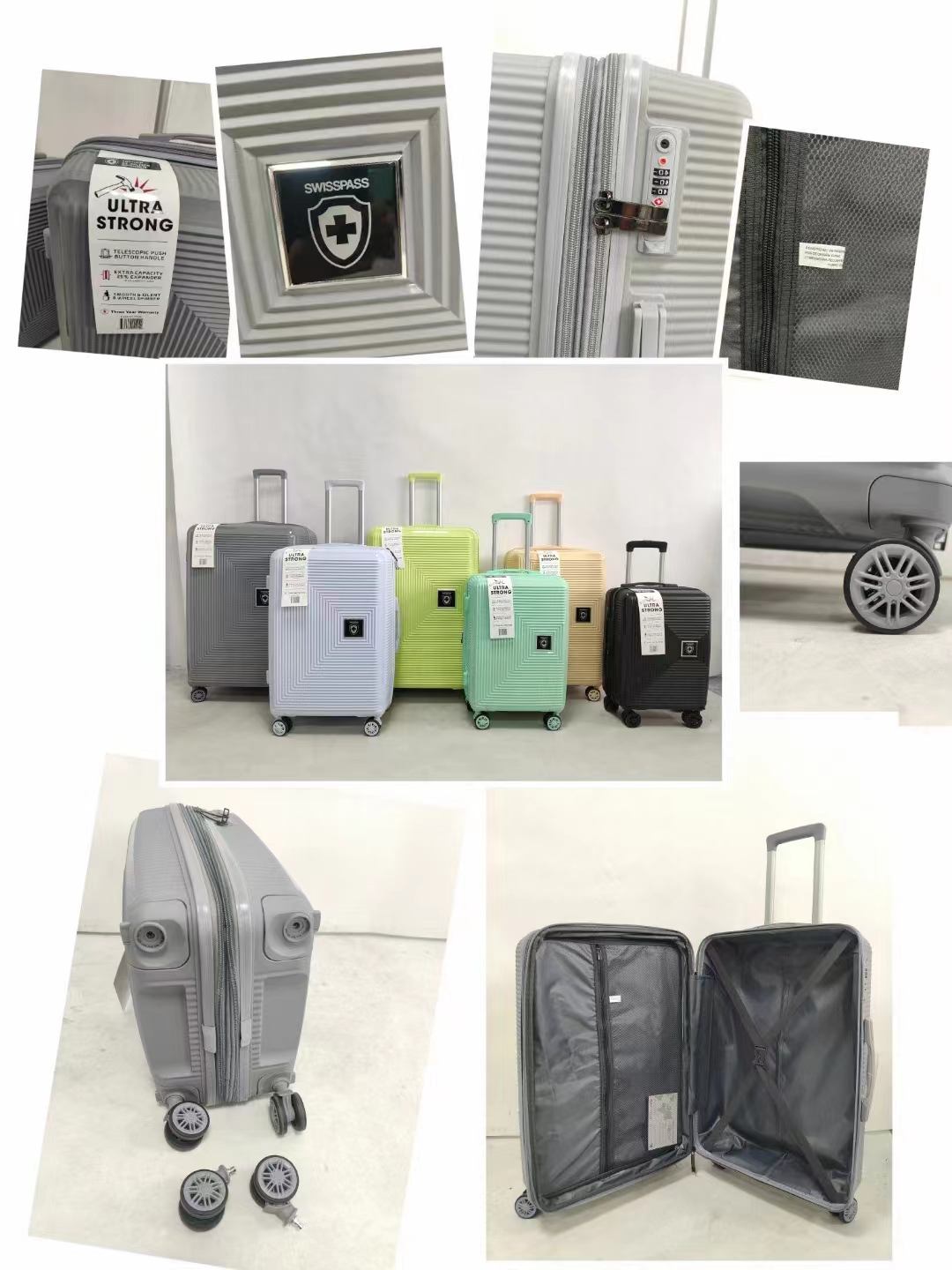 4 ชิ้น PP โพรพิลีนรถเข็นกระเป๋าเดินทางชุดกระเป๋าเดินทางผู้ผลิตกำหนดเอง
